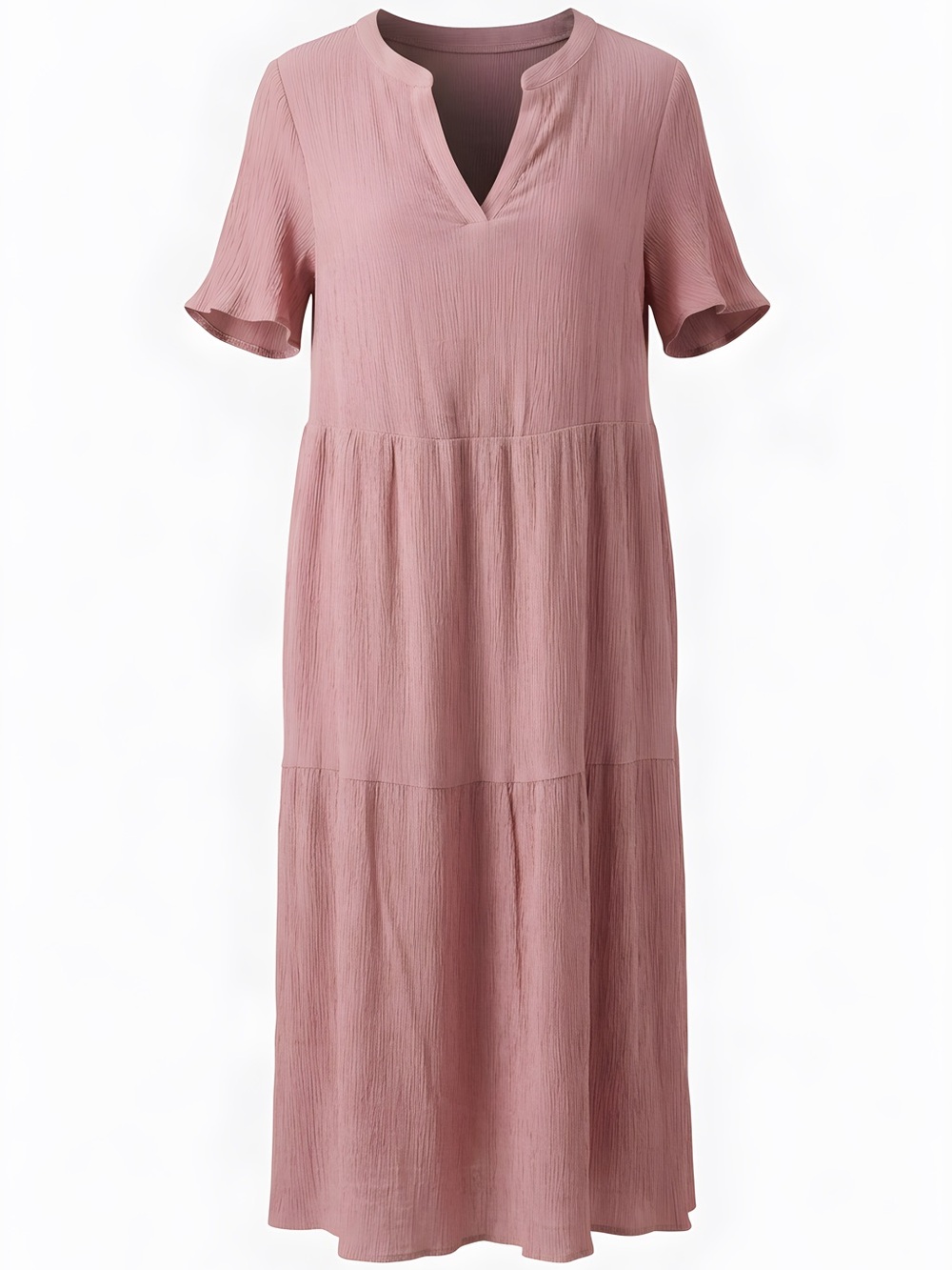 Grace Karin Dusty Rose V-Neck Tiered Midi Dress